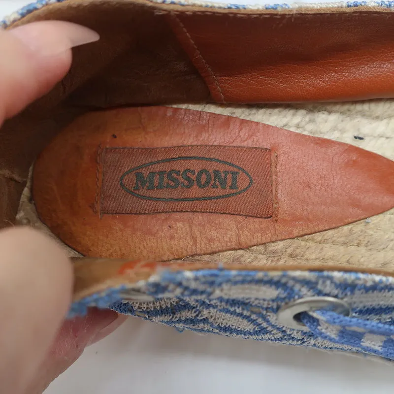 Missoni Escarpins à Lacets Espadrilles Bleu/Blanc Taille 39