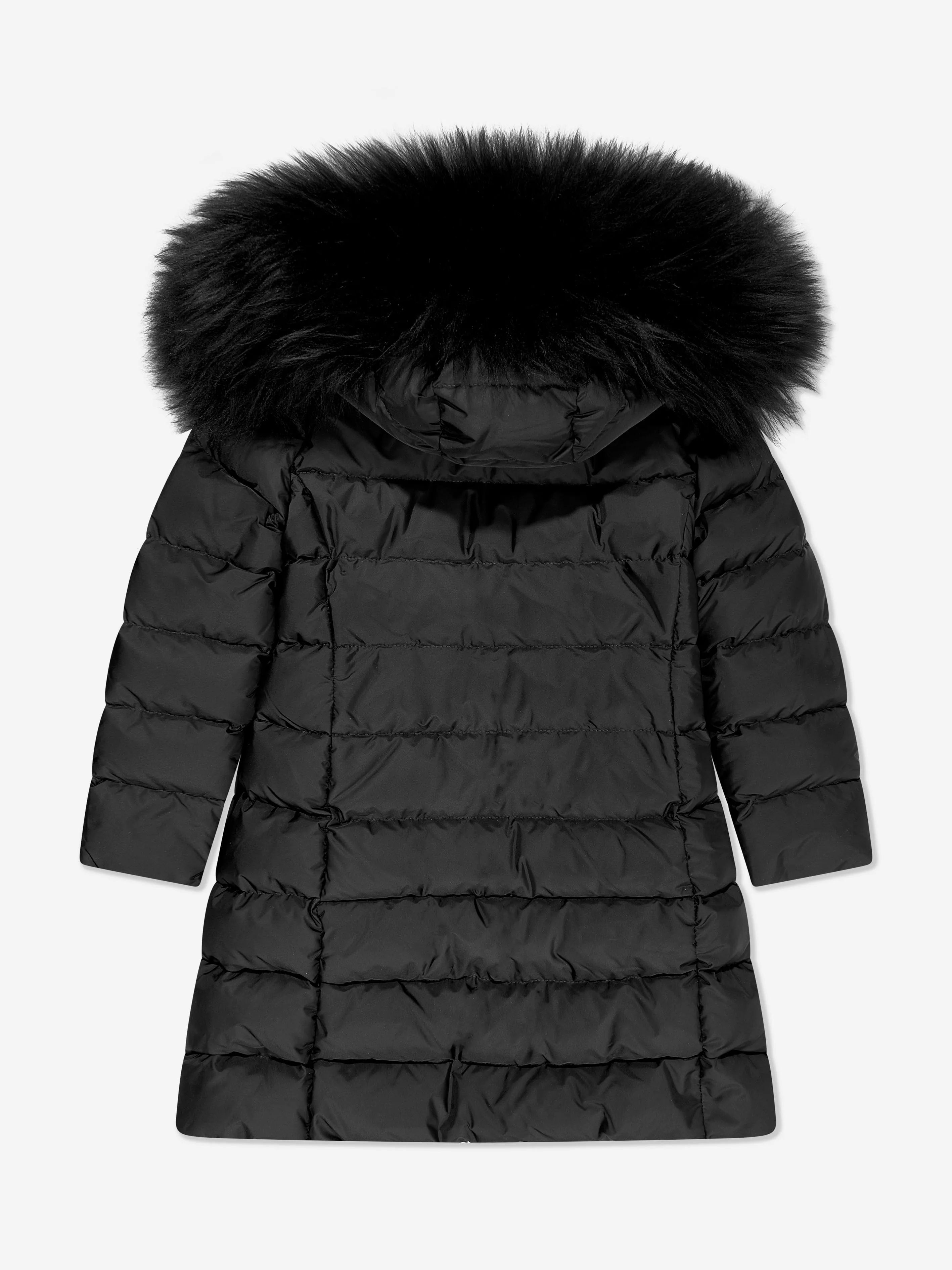 Moncler Enfant Veste en duvet à capuche doublée de shearling pour filles en noir