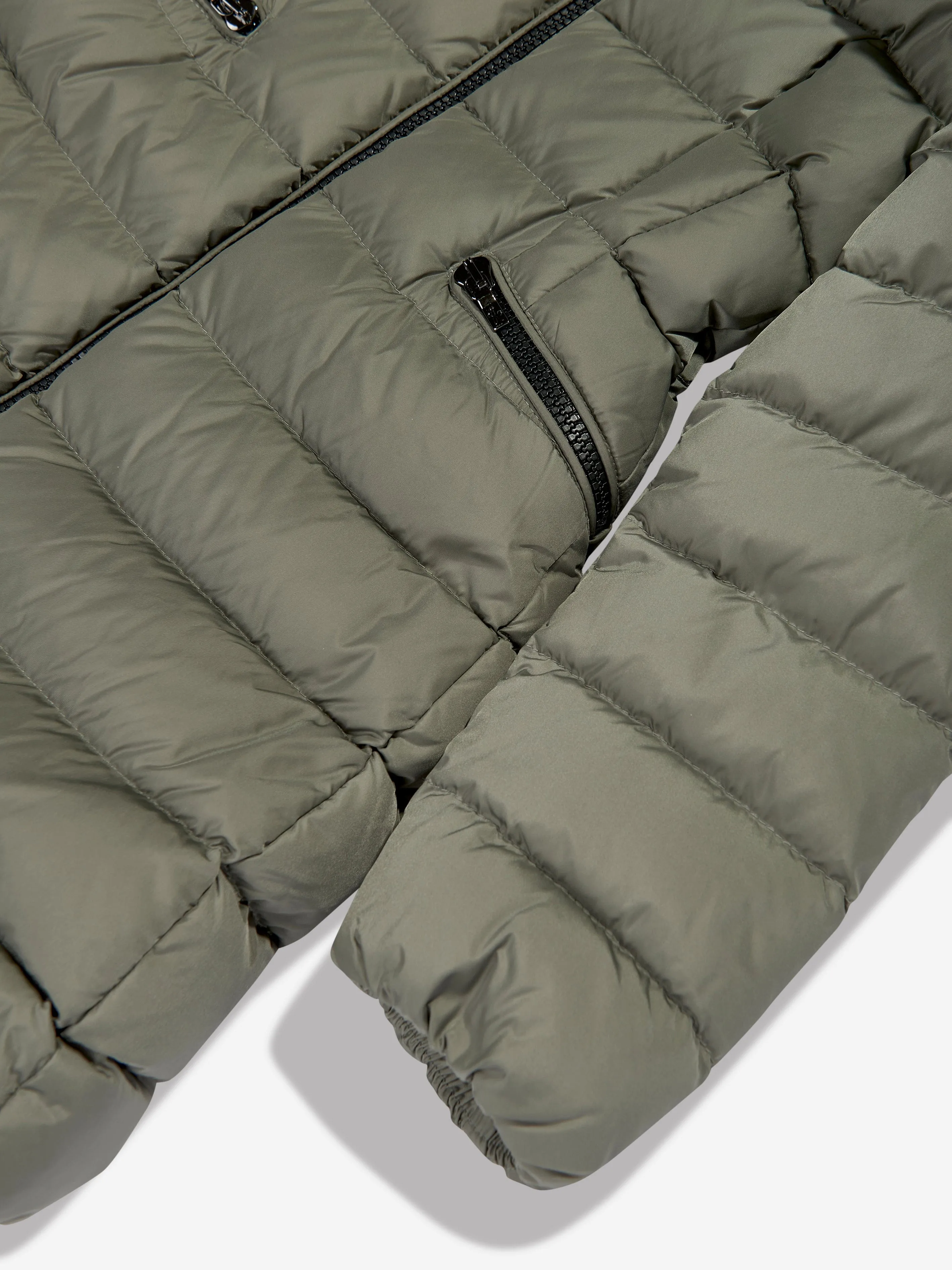 Moncler Enfant Veste Longue Matelassée à Capuche en Duvet pour Fille en Vert