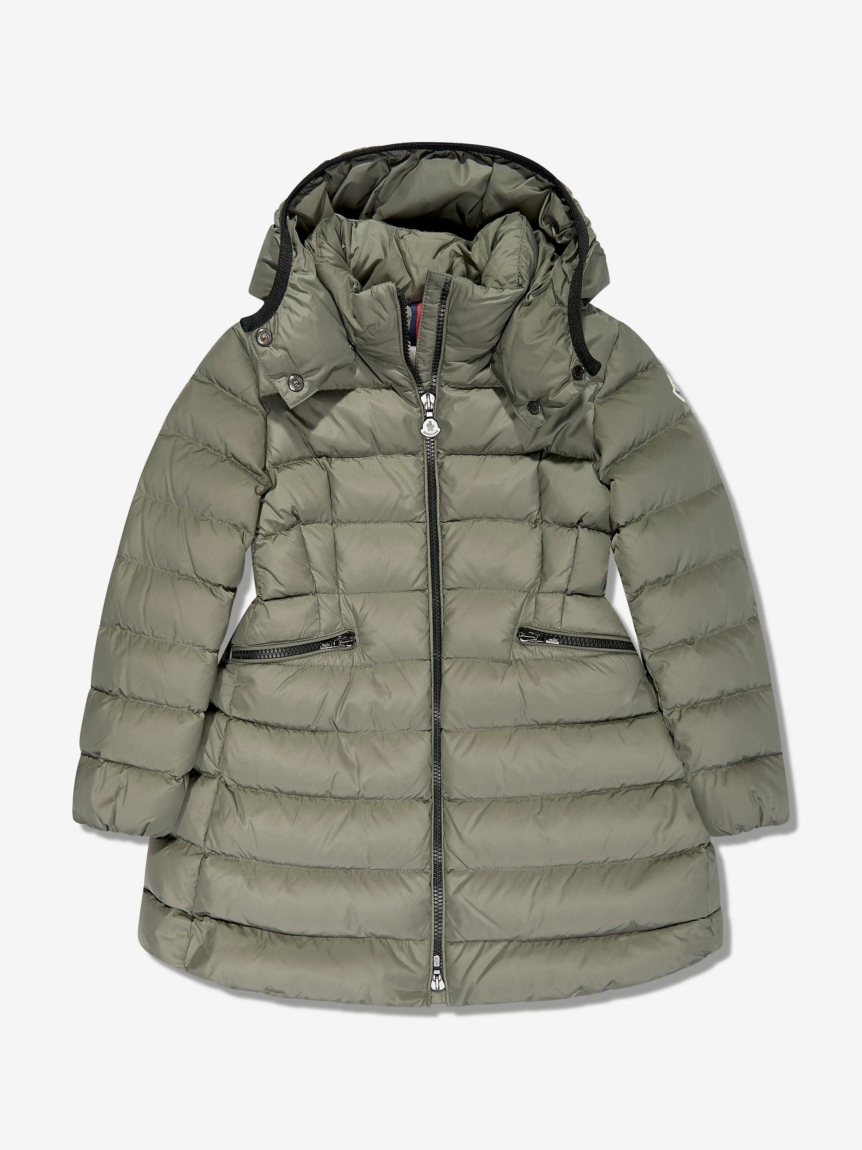 Moncler Enfant Veste Longue Matelassée à Capuche en Duvet pour Fille en Vert