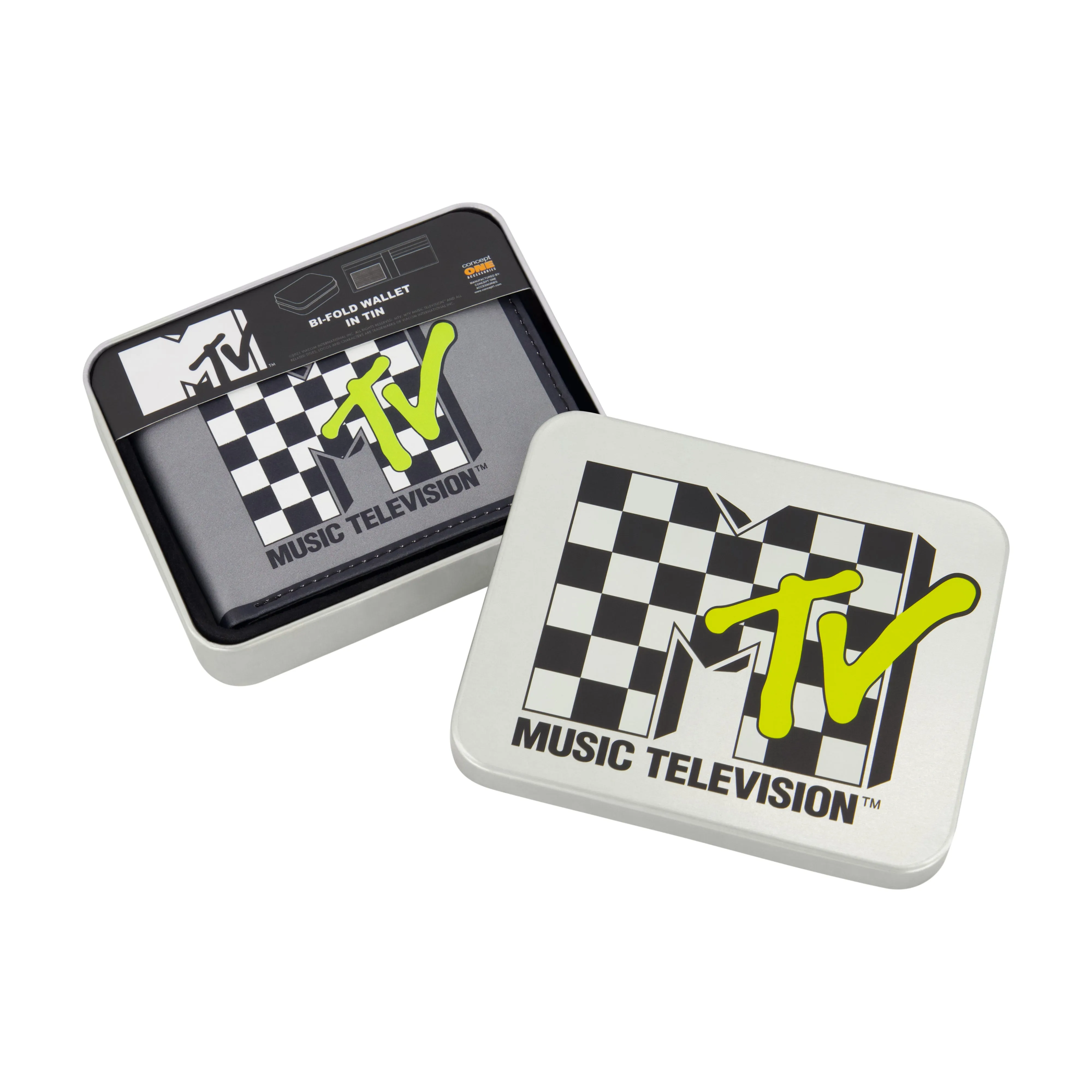 Portefeuille bifold avec motif damier et logo MTV, portefeuille mince avec boîte décorative pour hommes et femmes, chaussures ecco