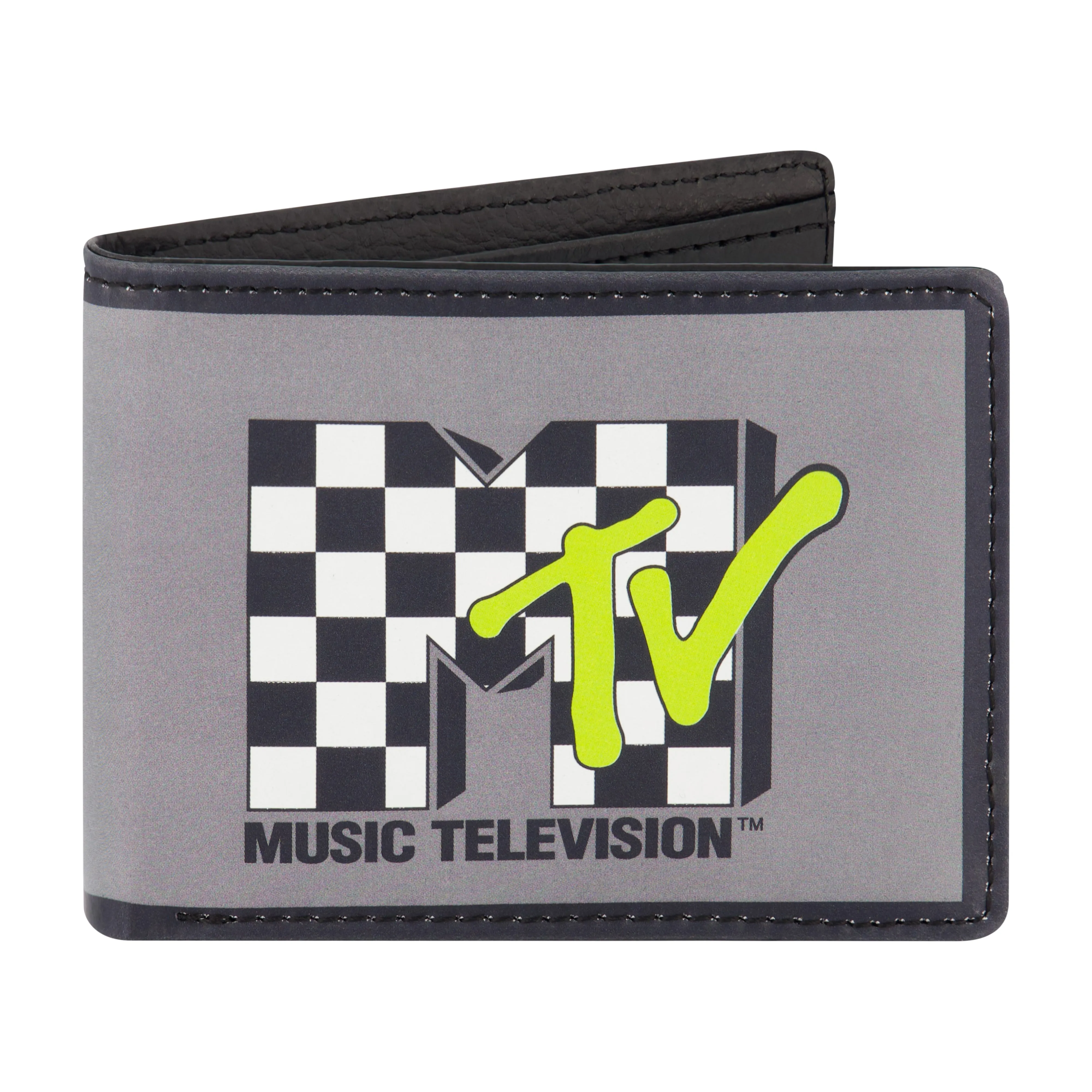 Portefeuille bifold avec motif damier et logo MTV, portefeuille mince avec boîte décorative pour hommes et femmes, chaussures ecco