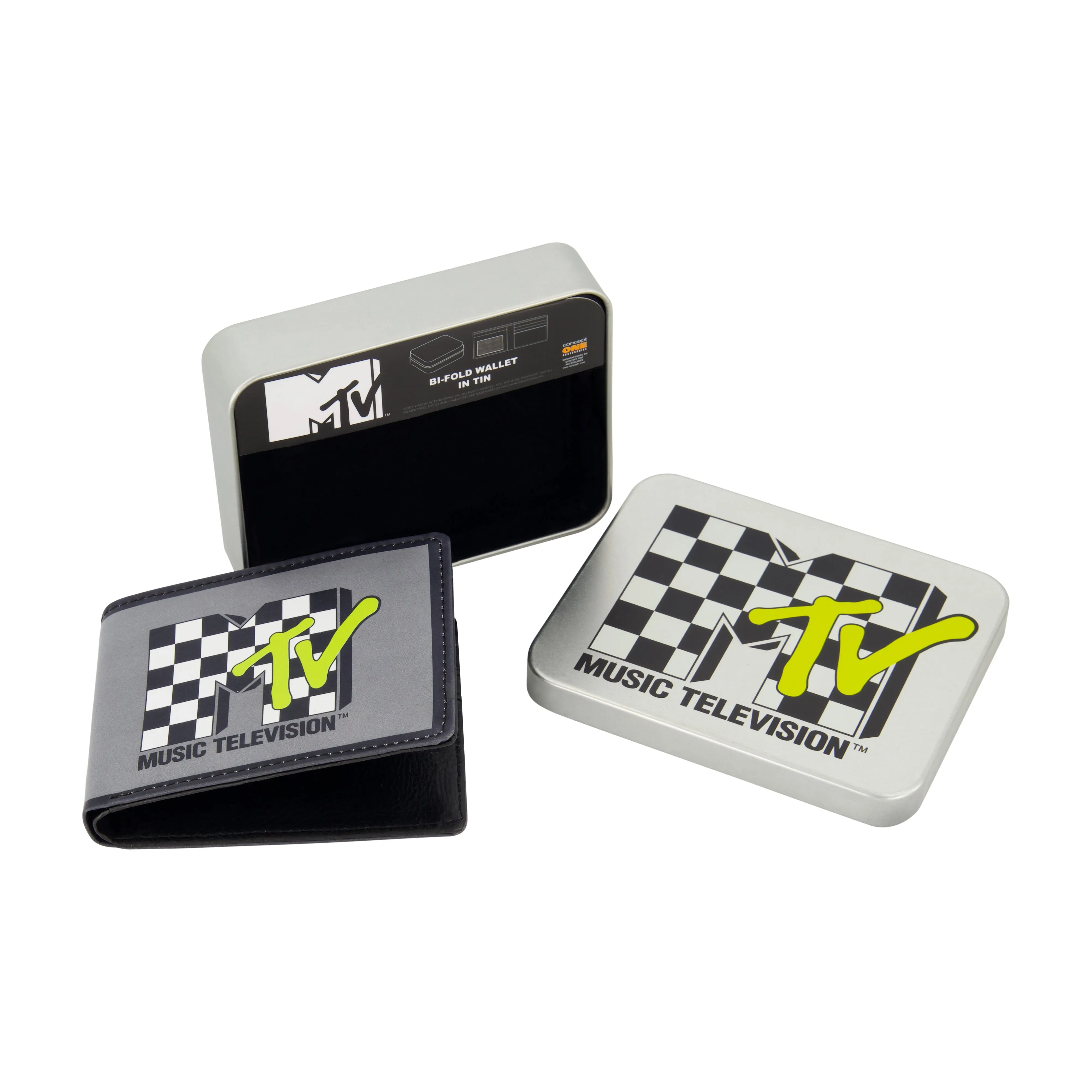 Portefeuille bifold avec motif damier et logo MTV, portefeuille mince avec boîte décorative pour hommes et femmes, chaussures ecco