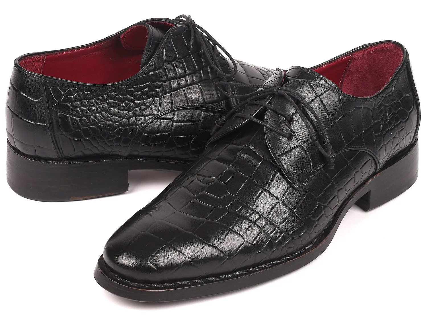 Paul Parkman Chaussures Paul Parkman Derby en veau gaufré crocodile avec couture Goodyear en noir