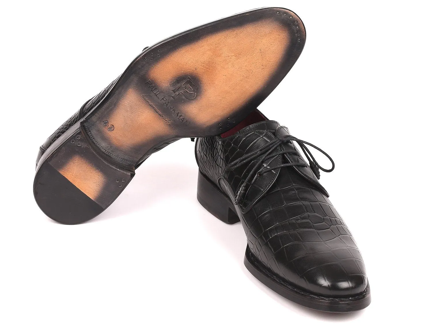 Paul Parkman Chaussures Paul Parkman Derby en veau gaufré crocodile avec couture Goodyear en noir