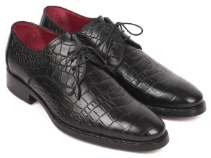 Paul Parkman Shoes Paul Parkman Croco-Embossed Calfskin Goodyear Welted Derby Shoes in Black
