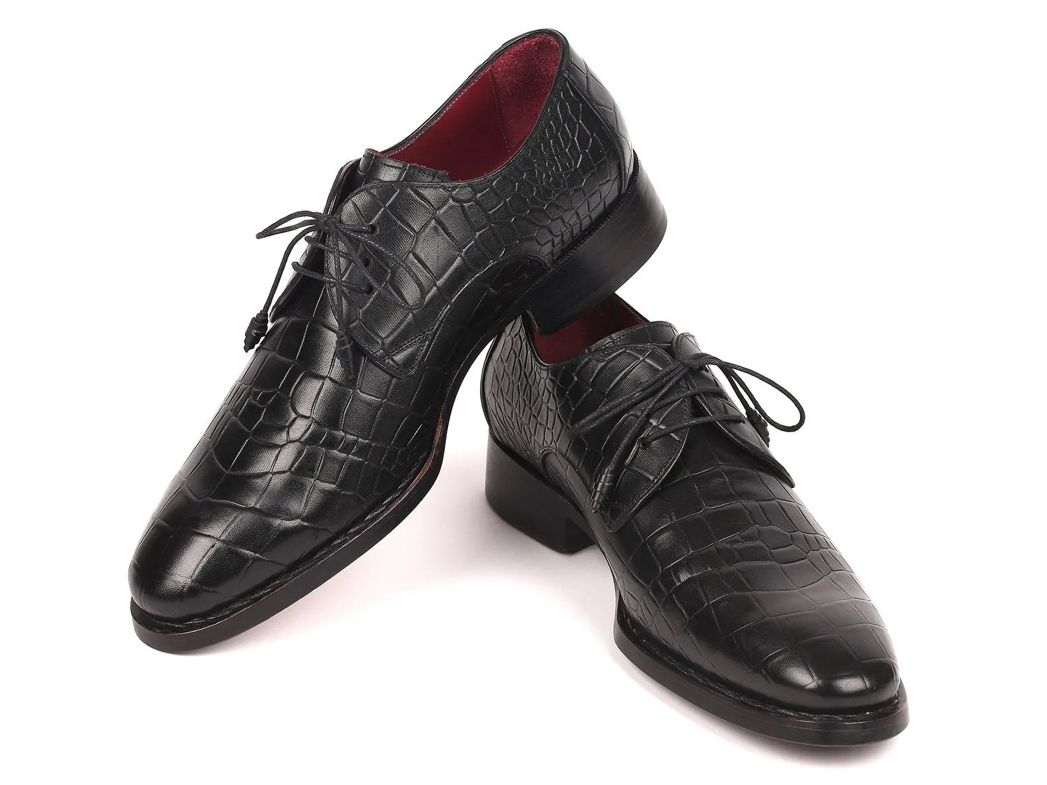 Paul Parkman Chaussures Paul Parkman Derby en veau gaufré crocodile avec couture Goodyear en noir