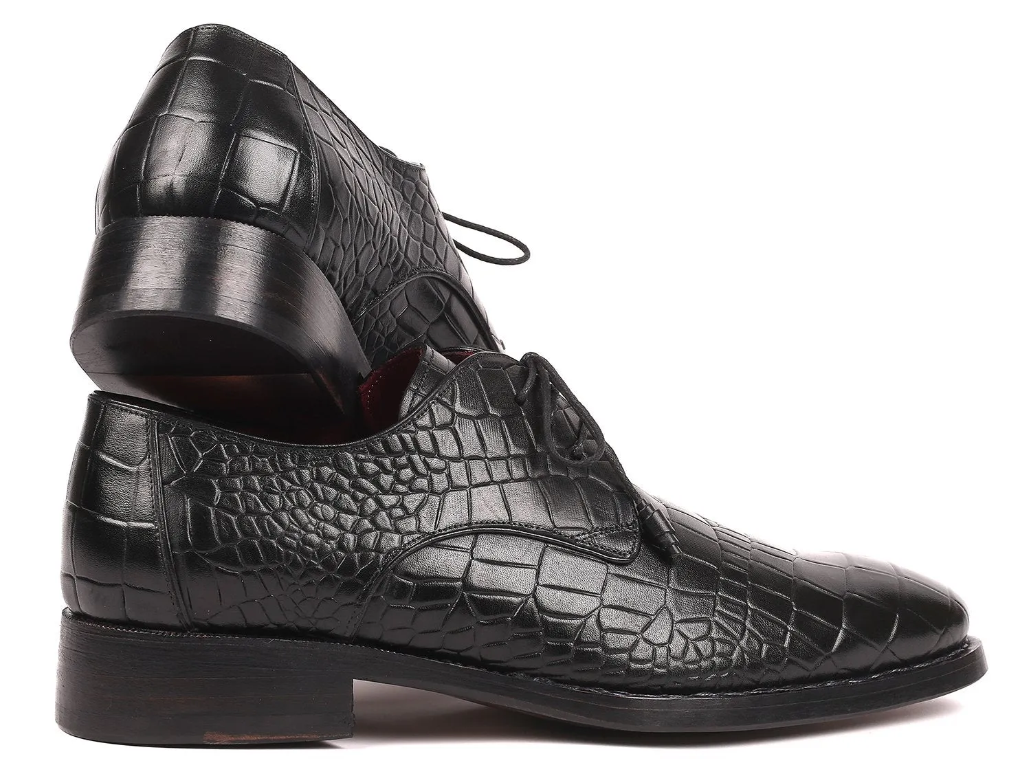Paul Parkman Chaussures Paul Parkman Derby en veau gaufré crocodile avec couture Goodyear en noir