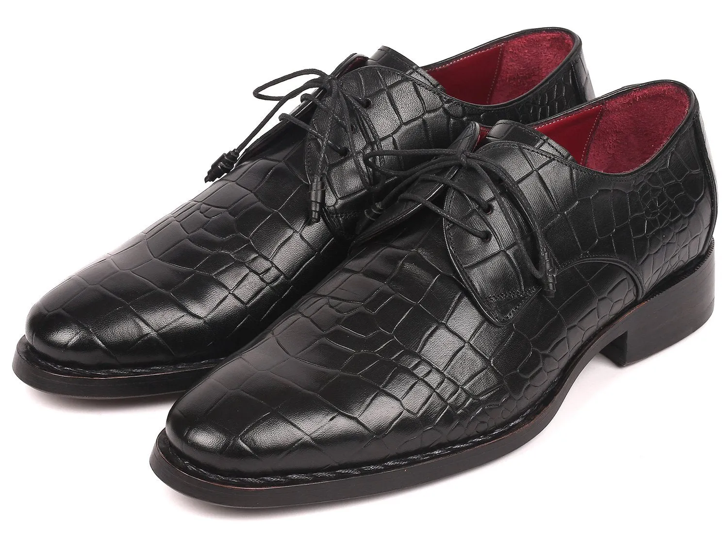 Paul Parkman Chaussures Paul Parkman Derby en veau gaufré crocodile avec couture Goodyear en noir