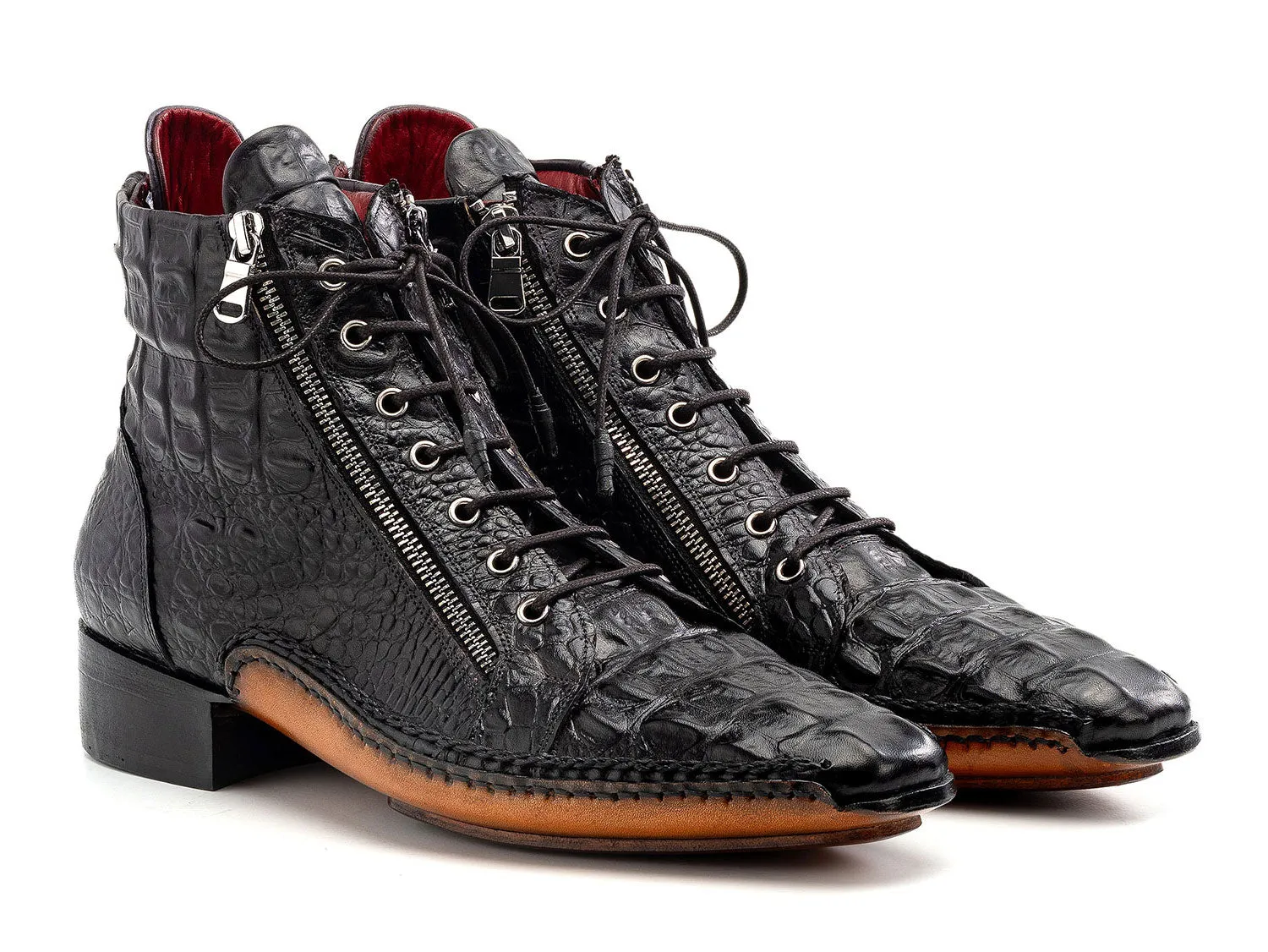 Paul Parkman Chaussures Bottes à fermeture éclair pour hommes en cuir texturé crocodile Paul Parkman en noir
