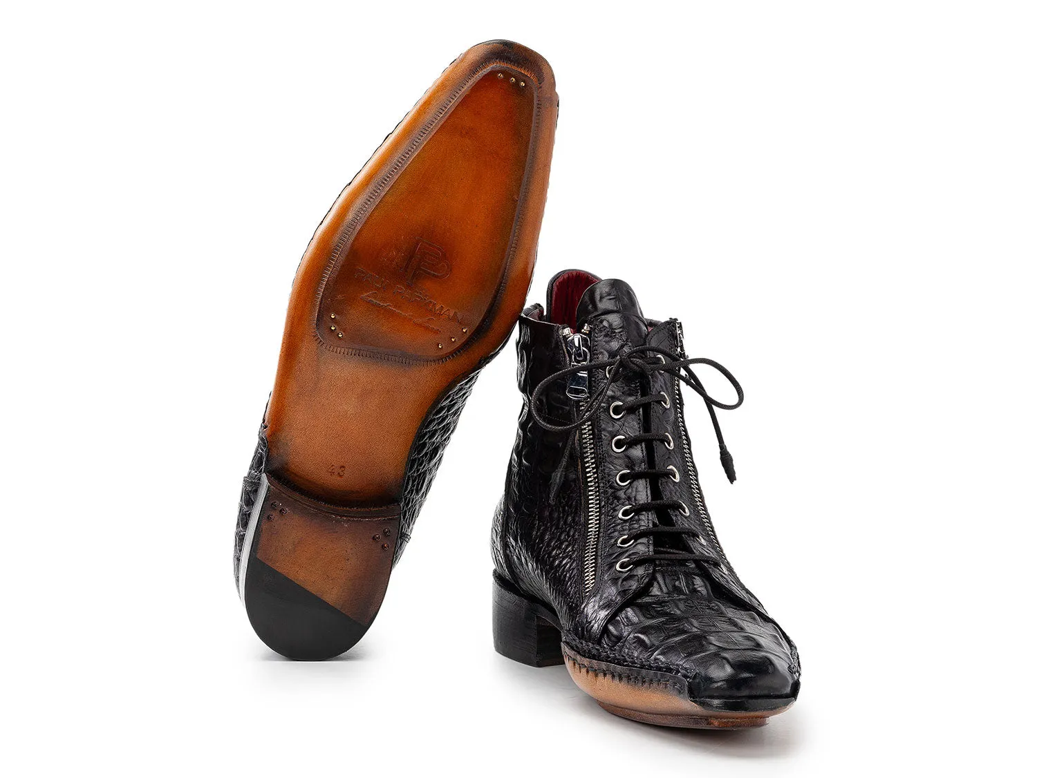 Paul Parkman Chaussures Bottes à fermeture éclair pour hommes en cuir texturé crocodile Paul Parkman en noir