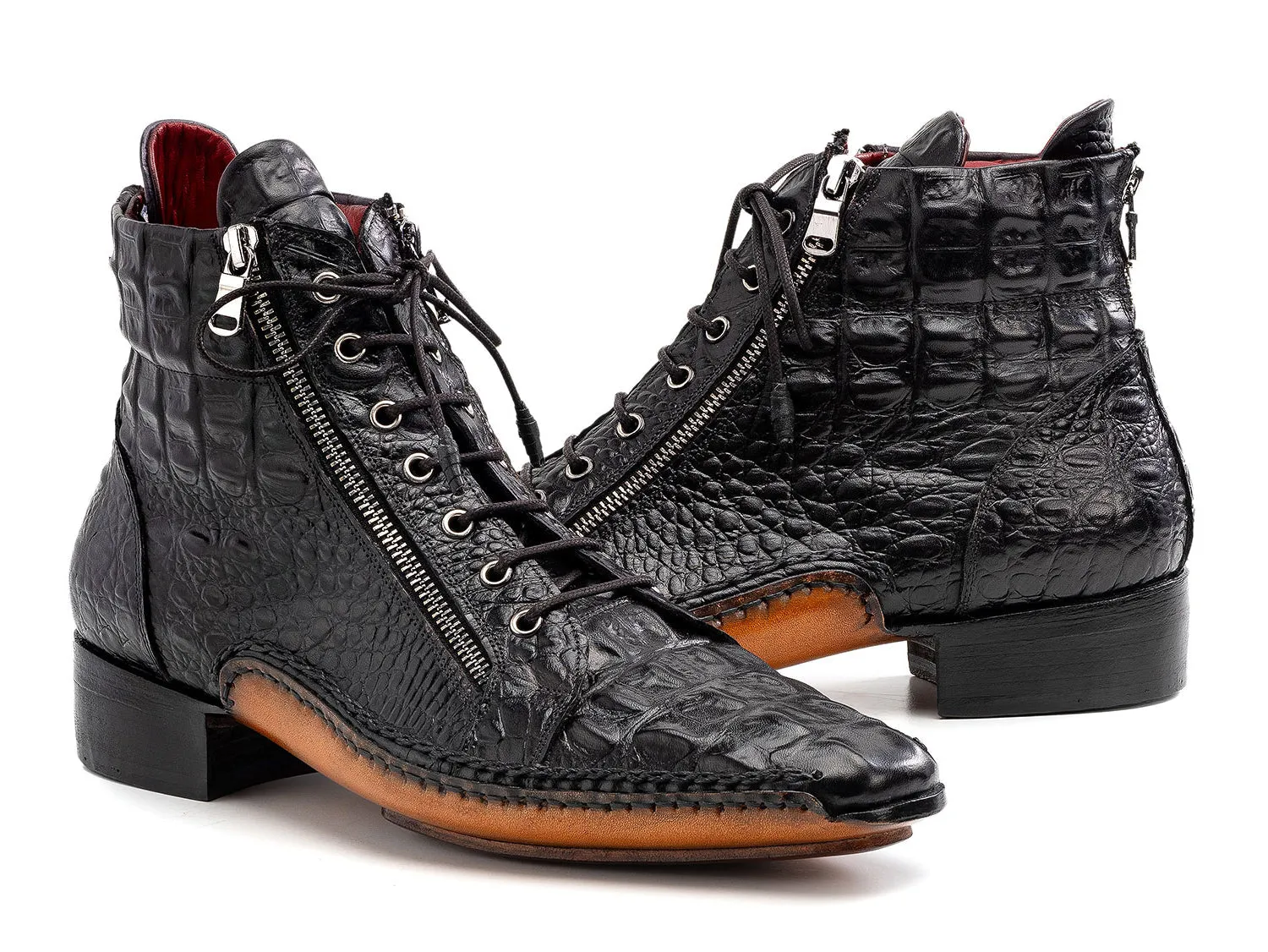 Paul Parkman Chaussures Bottes à fermeture éclair pour hommes en cuir texturé crocodile Paul Parkman en noir