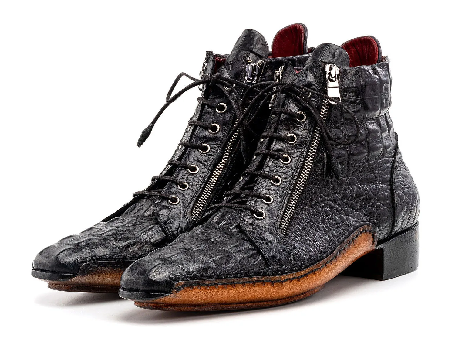 Paul Parkman Chaussures Bottes à fermeture éclair pour hommes en cuir texturé crocodile Paul Parkman en noir
