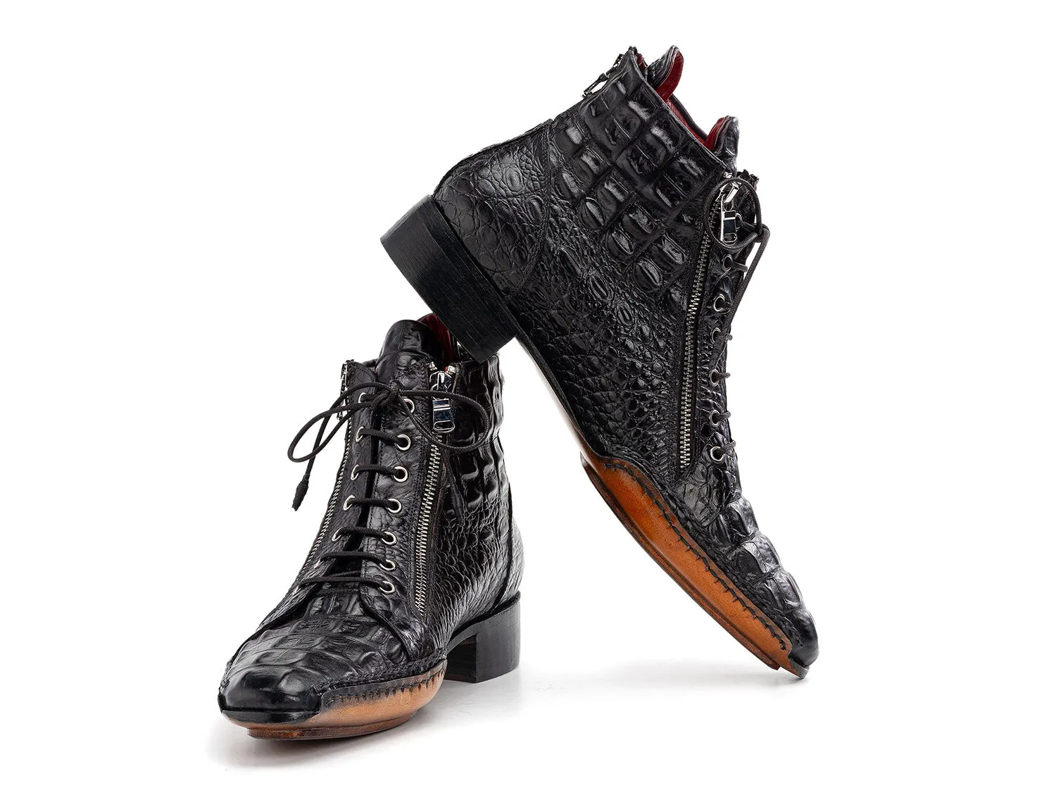 Paul Parkman Chaussures Bottes à fermeture éclair pour hommes en cuir texturé crocodile Paul Parkman en noir