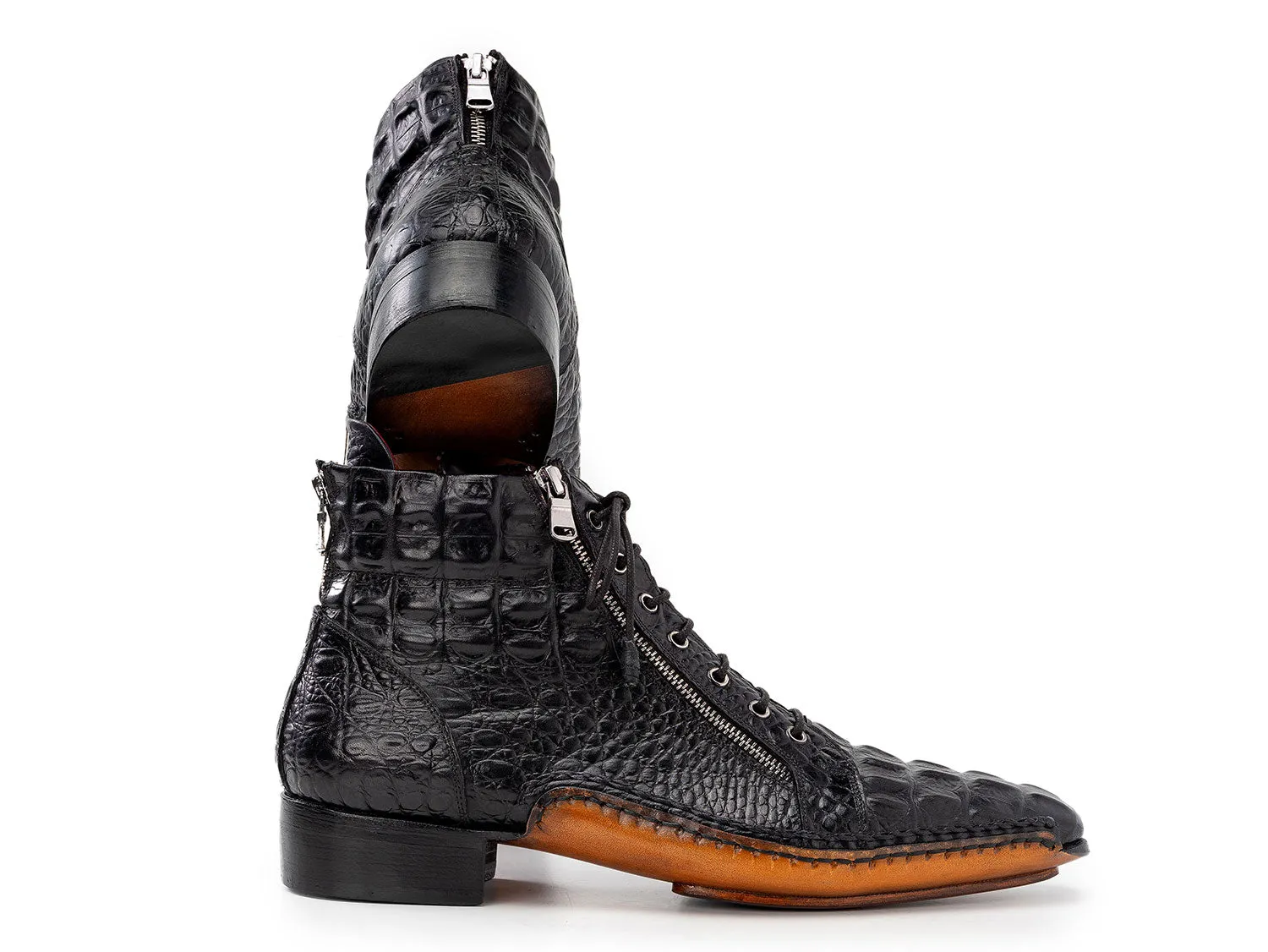 Paul Parkman Chaussures Bottes à fermeture éclair pour hommes en cuir texturé crocodile Paul Parkman en noir