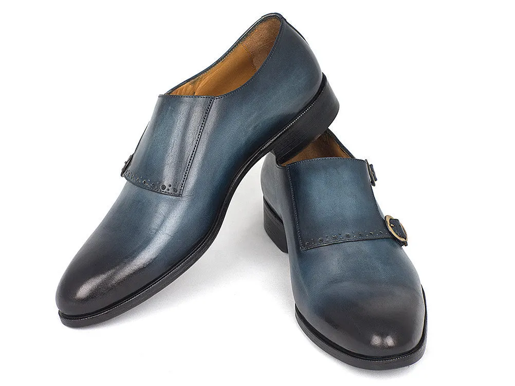 Paul Parkman Chaussures Paul Parkman Bottines Double Monastique en Cuir Peint à la Main en Bleu Marine