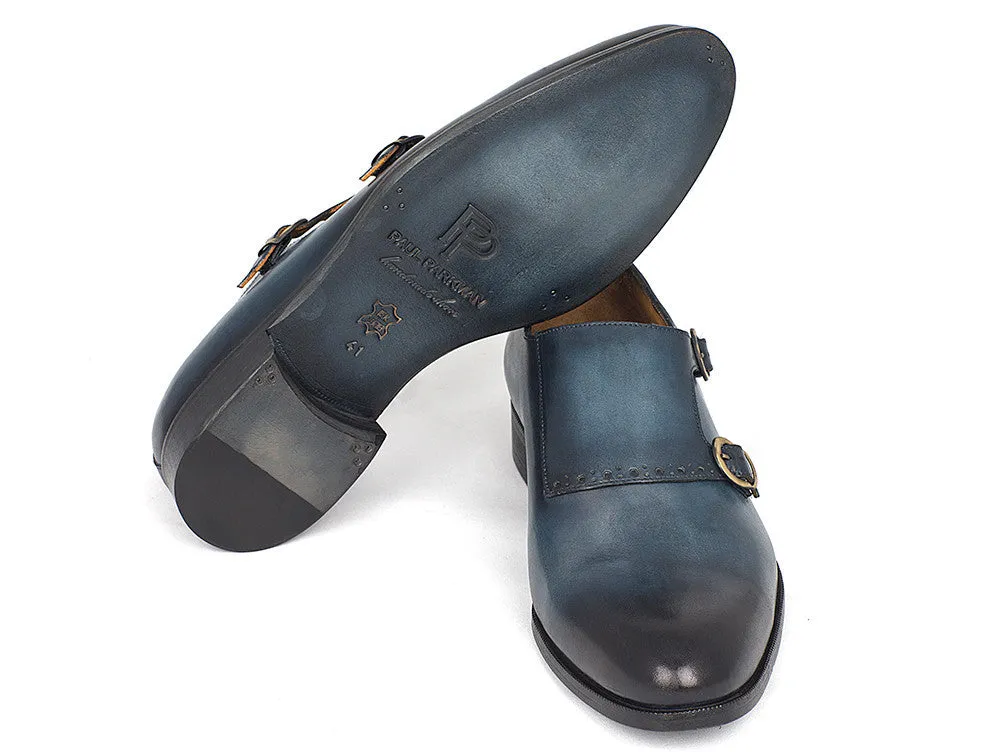 Paul Parkman Chaussures Paul Parkman Bottines Double Monastique en Cuir Peint à la Main en Bleu Marine