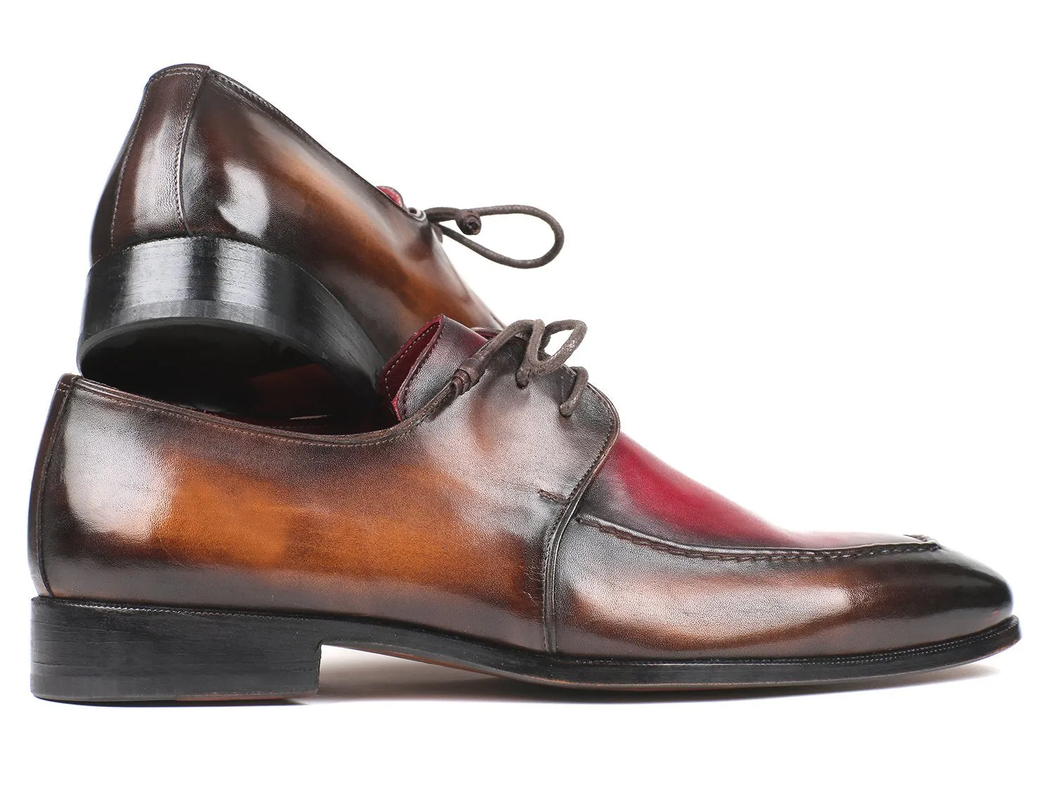 Paul Parkman Chaussures Paul Parkman Derbies en cuir à bavette pour hommes en deux tons marron et bordeaux
