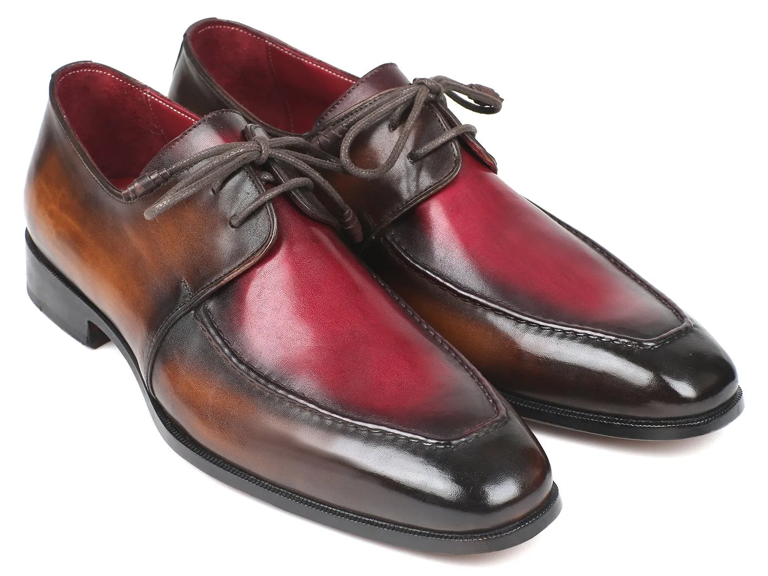 Paul Parkman Chaussures Paul Parkman Derbies en cuir à bavette pour hommes en deux tons marron et bordeaux