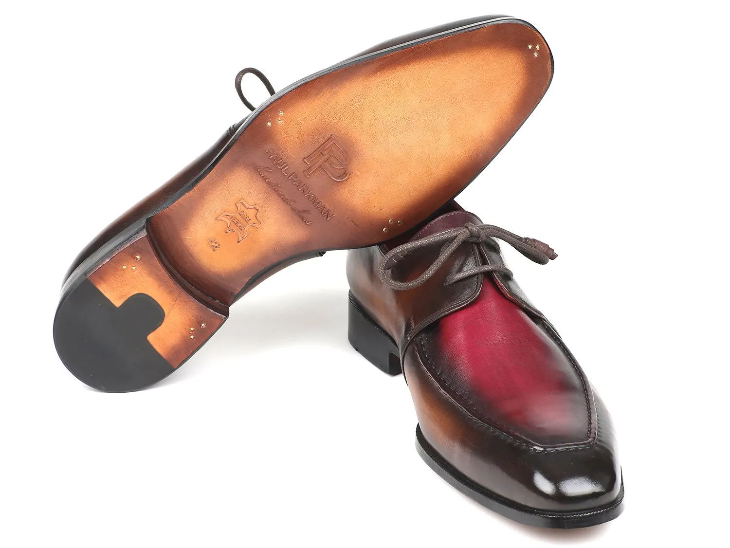Paul Parkman Chaussures Paul Parkman Derbies en cuir à bavette pour hommes en deux tons marron et bordeaux