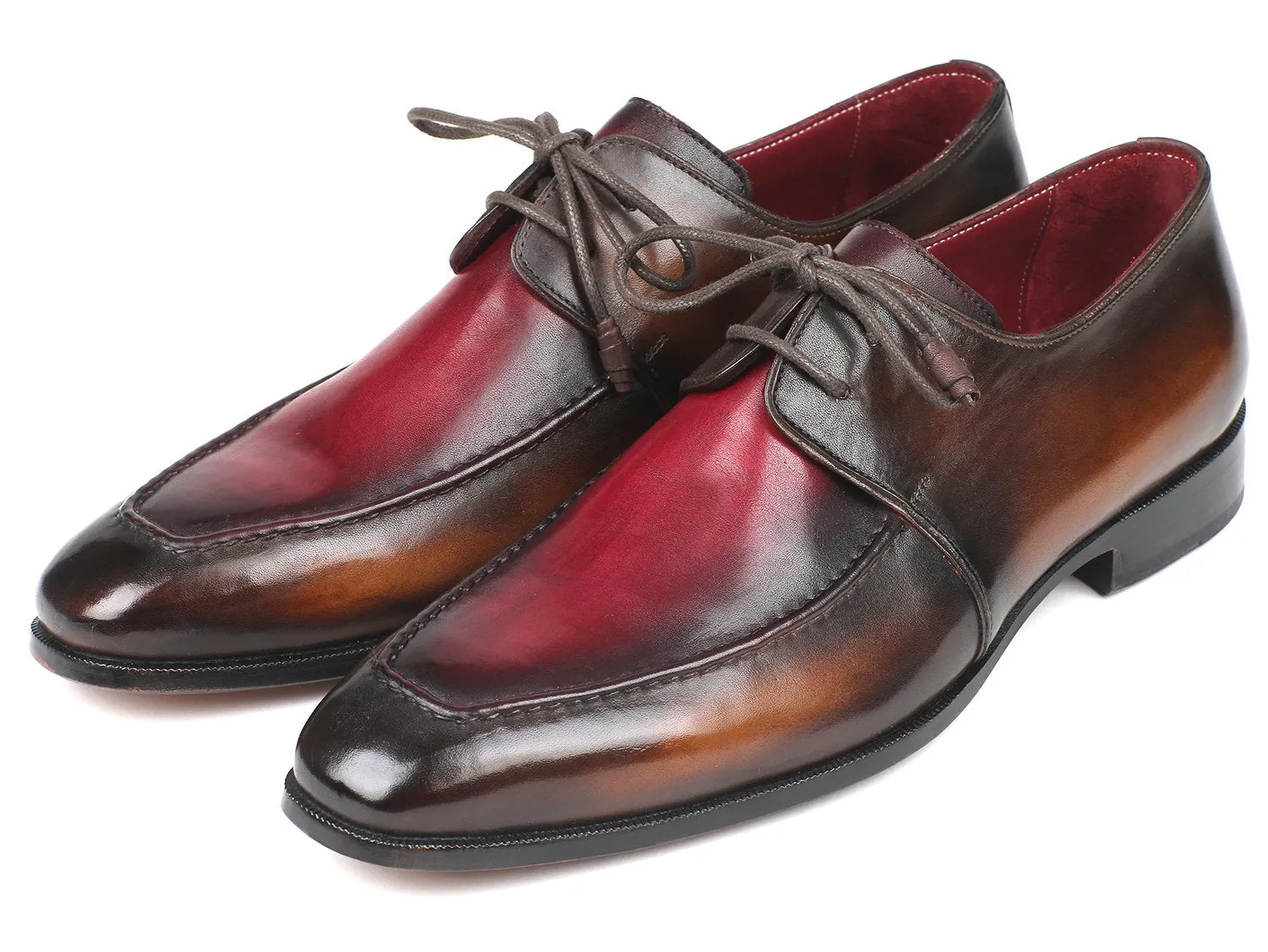 Paul Parkman Chaussures Paul Parkman Derbies en cuir à bavette pour hommes en deux tons marron et bordeaux