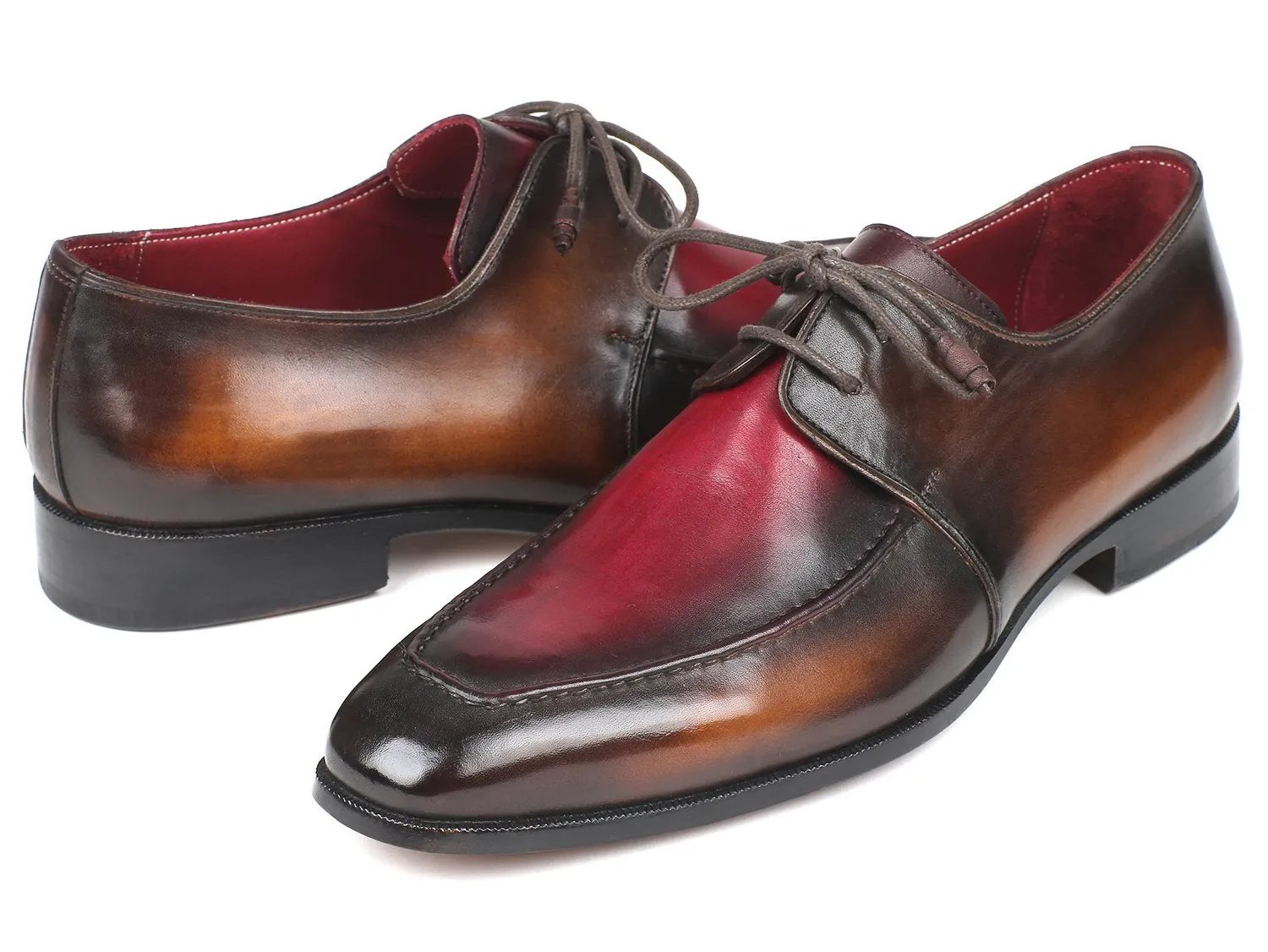 Paul Parkman Chaussures Paul Parkman Derbies en cuir à bavette pour hommes en deux tons marron et bordeaux