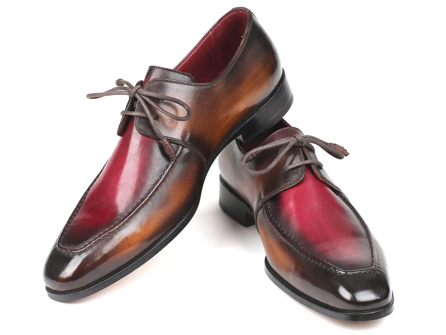 Paul Parkman Chaussures Paul Parkman Derbies en cuir à bavette pour hommes en deux tons marron et bordeaux