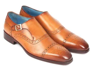 Paul Parkman Shoes Paul Parkman Men's Cap Toe Monkstrap Shoes in Cognac