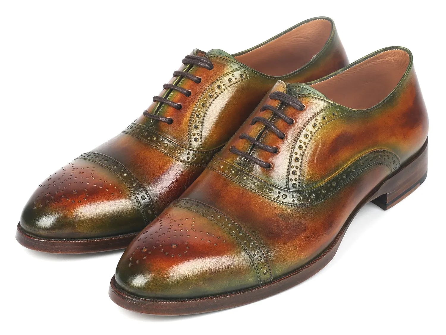 Paul Parkman Chaussures Paul Parkman Oxfords à bout capitonné pour hommes en vert et marron