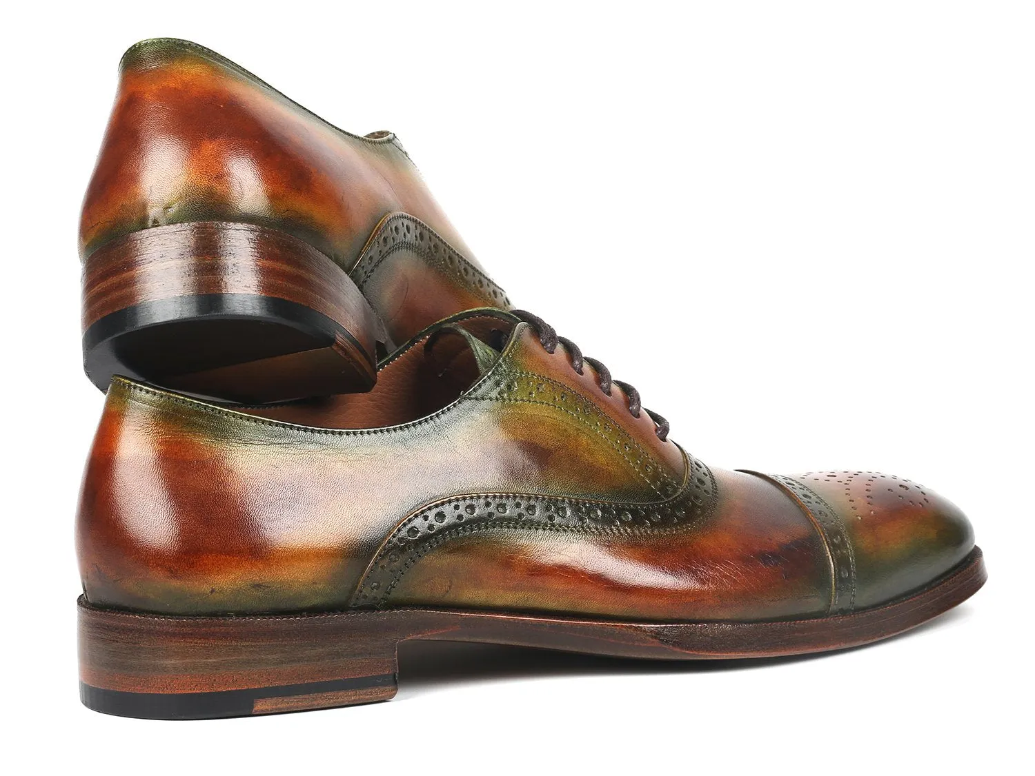 Paul Parkman Chaussures Paul Parkman Oxfords à bout capitonné pour hommes en vert et marron