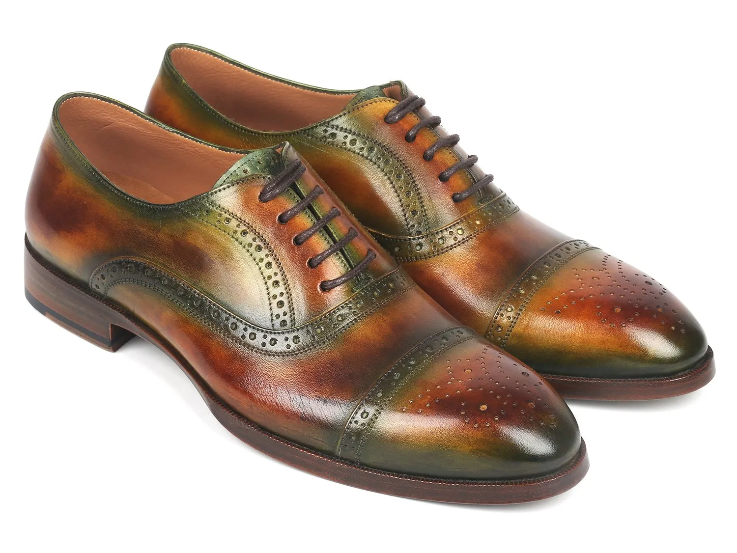 Paul Parkman Chaussures Paul Parkman Oxfords à bout capitonné pour hommes en vert et marron