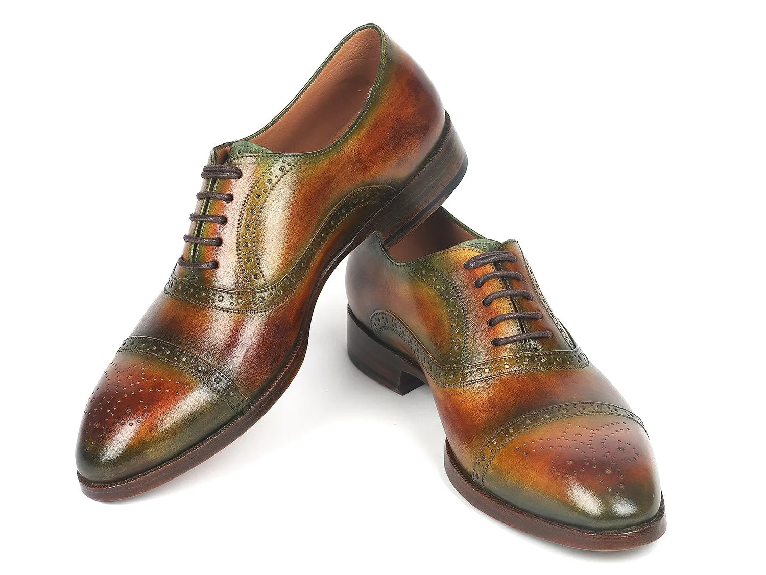 Paul Parkman Chaussures Paul Parkman Oxfords à bout capitonné pour hommes en vert et marron