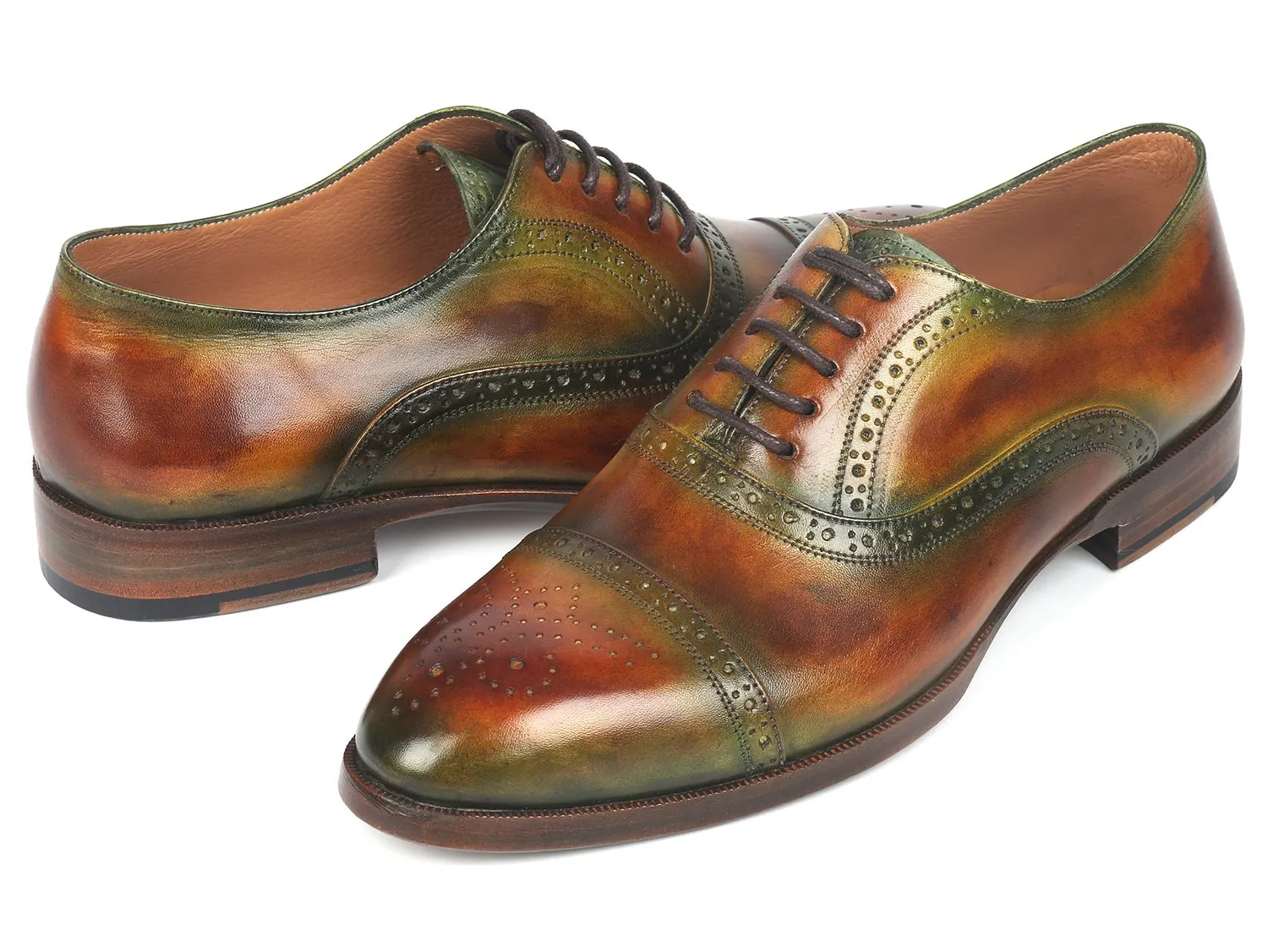 Paul Parkman Chaussures Paul Parkman Oxfords à bout capitonné pour hommes en vert et marron
