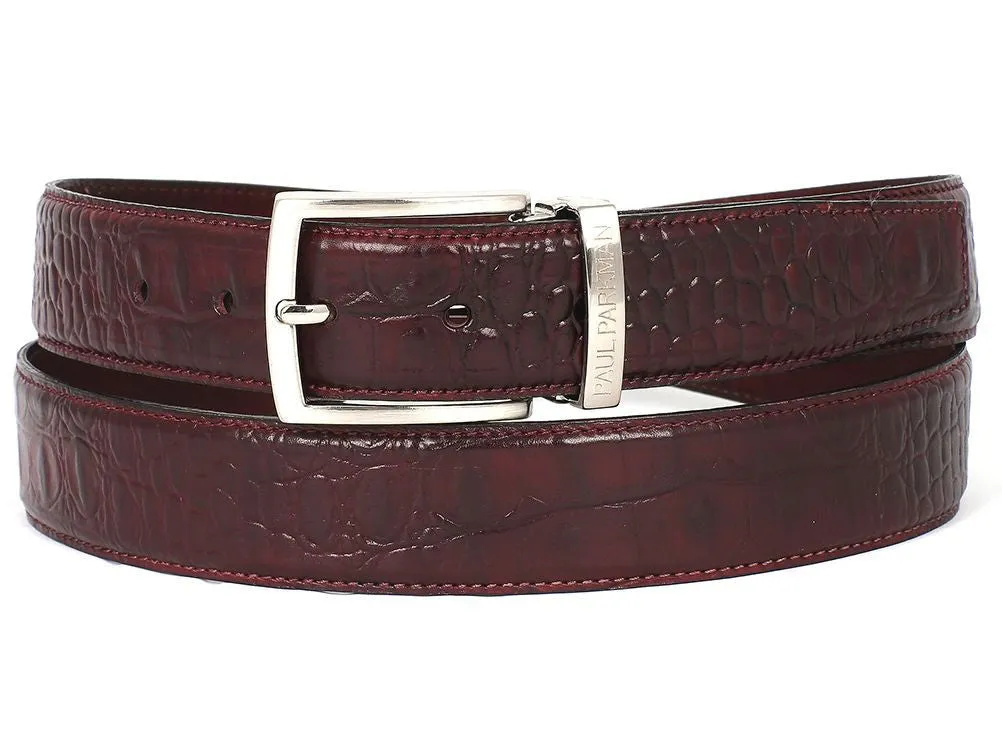 Paul Parkman Chaussures Paul Parkman Ceinture en cuir de veau gaufré crocodile pour hommes en bordeaux foncé