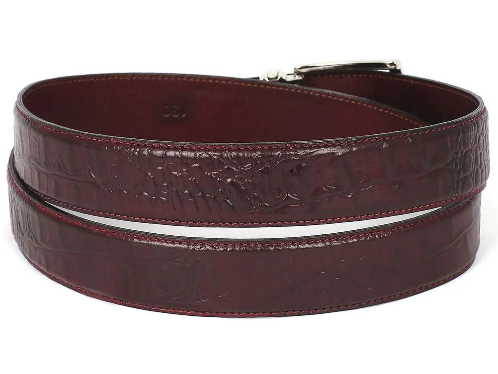 Paul Parkman Chaussures Paul Parkman Ceinture en cuir de veau gaufré crocodile pour hommes en bordeaux foncé