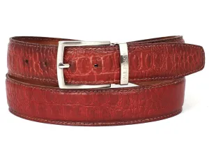 Paul Parkman Shoes Paul Parkman Men's Croco-Embossed Calfskin Leather Belt in Reddish