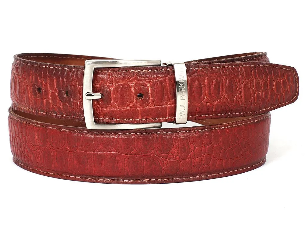 Paul Parkman Chaussures Paul Parkman Ceinture en cuir de veau gaufré crocodile pour hommes en rougeâtre