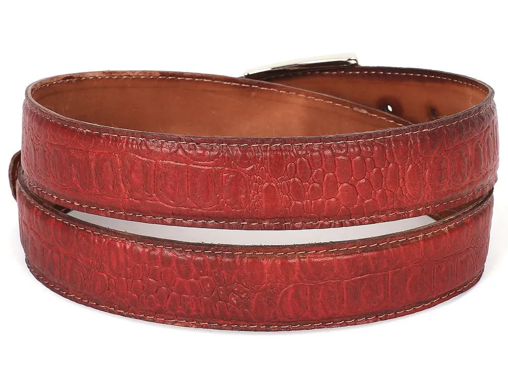 Paul Parkman Chaussures Paul Parkman Ceinture en cuir de veau gaufré crocodile pour hommes en rougeâtre