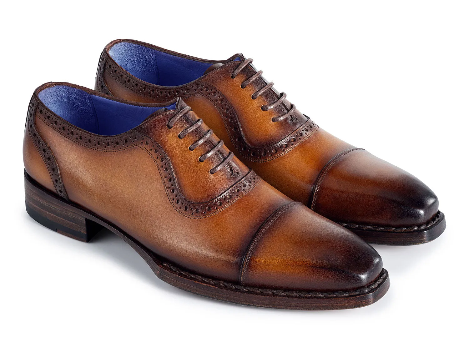 Paul Parkman Chaussures Paul Parkman Oxfords à bout capitonné patiné Goodyear Welted pour hommes en marron camel