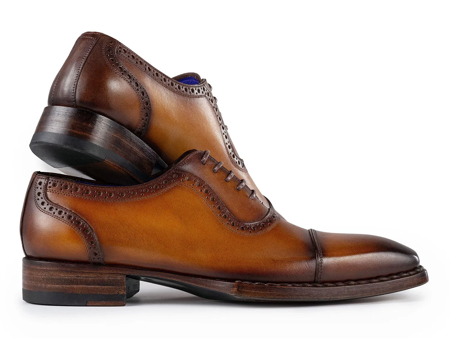 Paul Parkman Chaussures Paul Parkman Oxfords à bout capitonné patiné Goodyear Welted pour hommes en marron camel