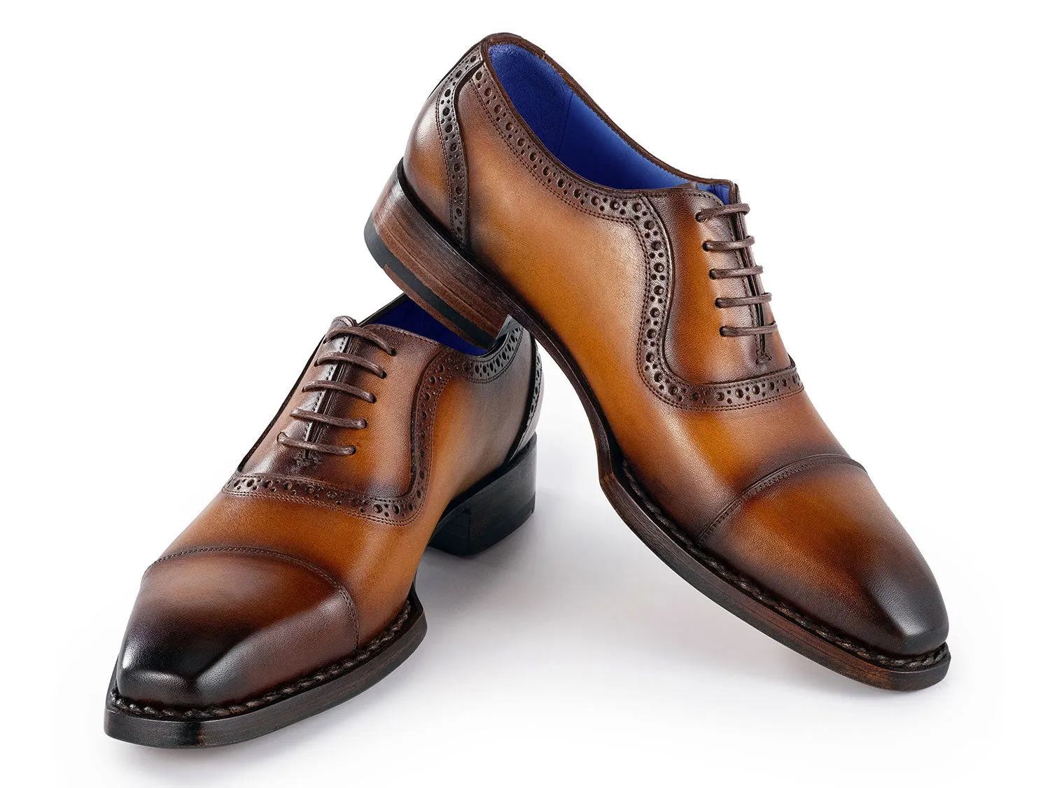 Paul Parkman Chaussures Paul Parkman Oxfords à bout capitonné patiné Goodyear Welted pour hommes en marron camel