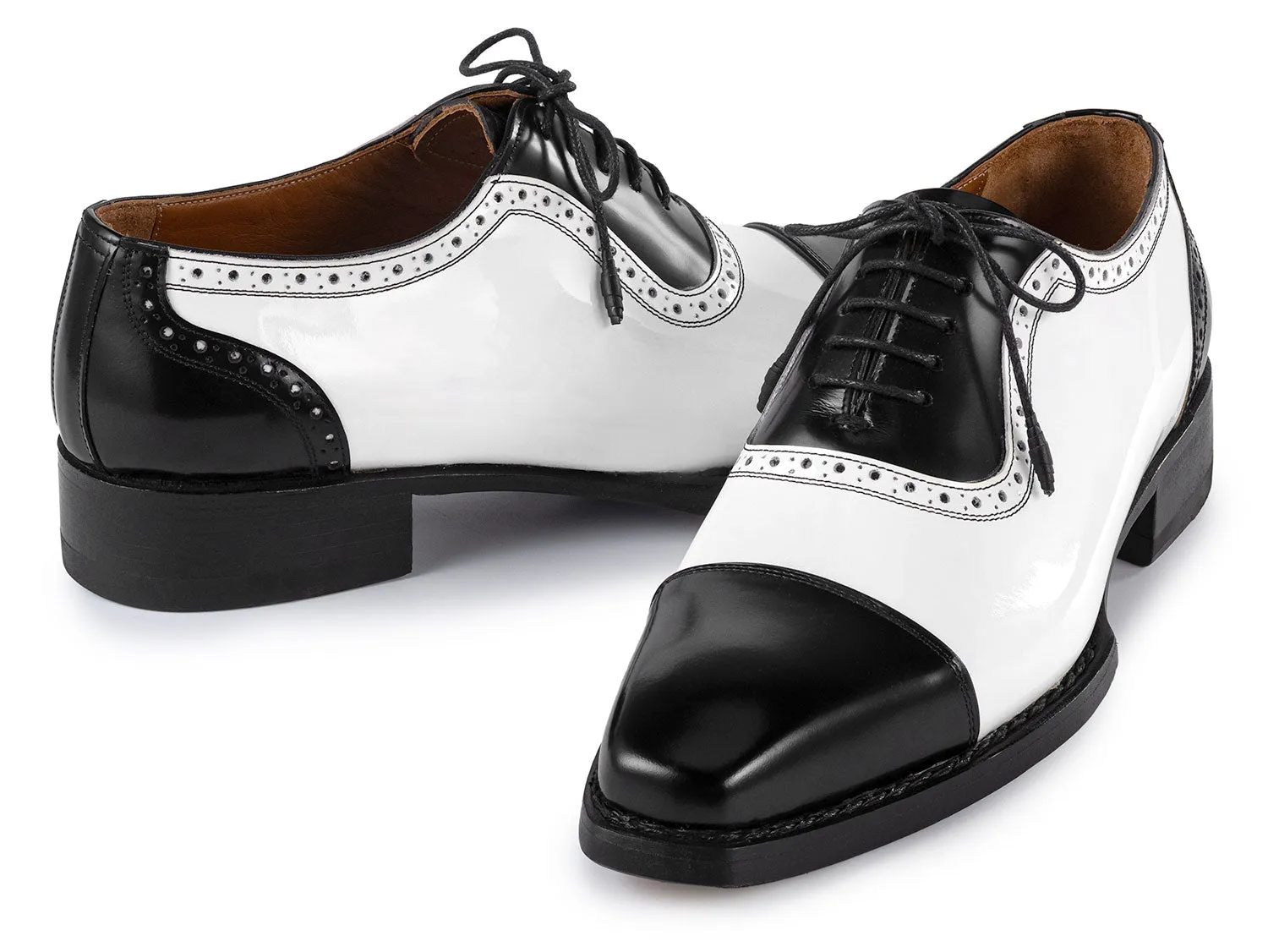 Paul Parkman Chaussures Paul Parkman Oxfords à bout capitonné Goodyear welted pour hommes en noir et blanc