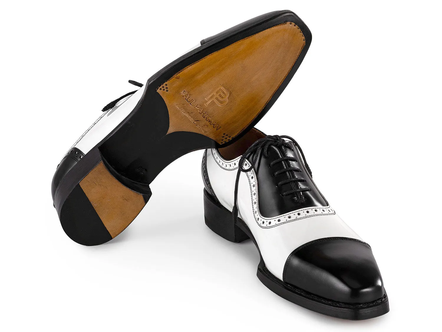 Paul Parkman Chaussures Paul Parkman Oxfords à bout capitonné Goodyear welted pour hommes en noir et blanc