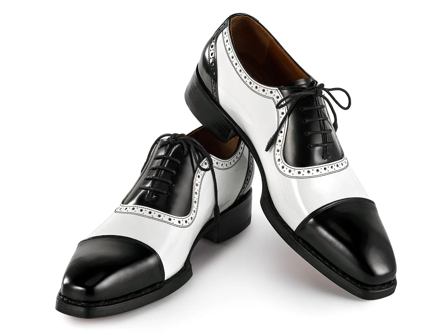Paul Parkman Chaussures Paul Parkman Oxfords à bout capitonné Goodyear welted pour hommes en noir et blanc