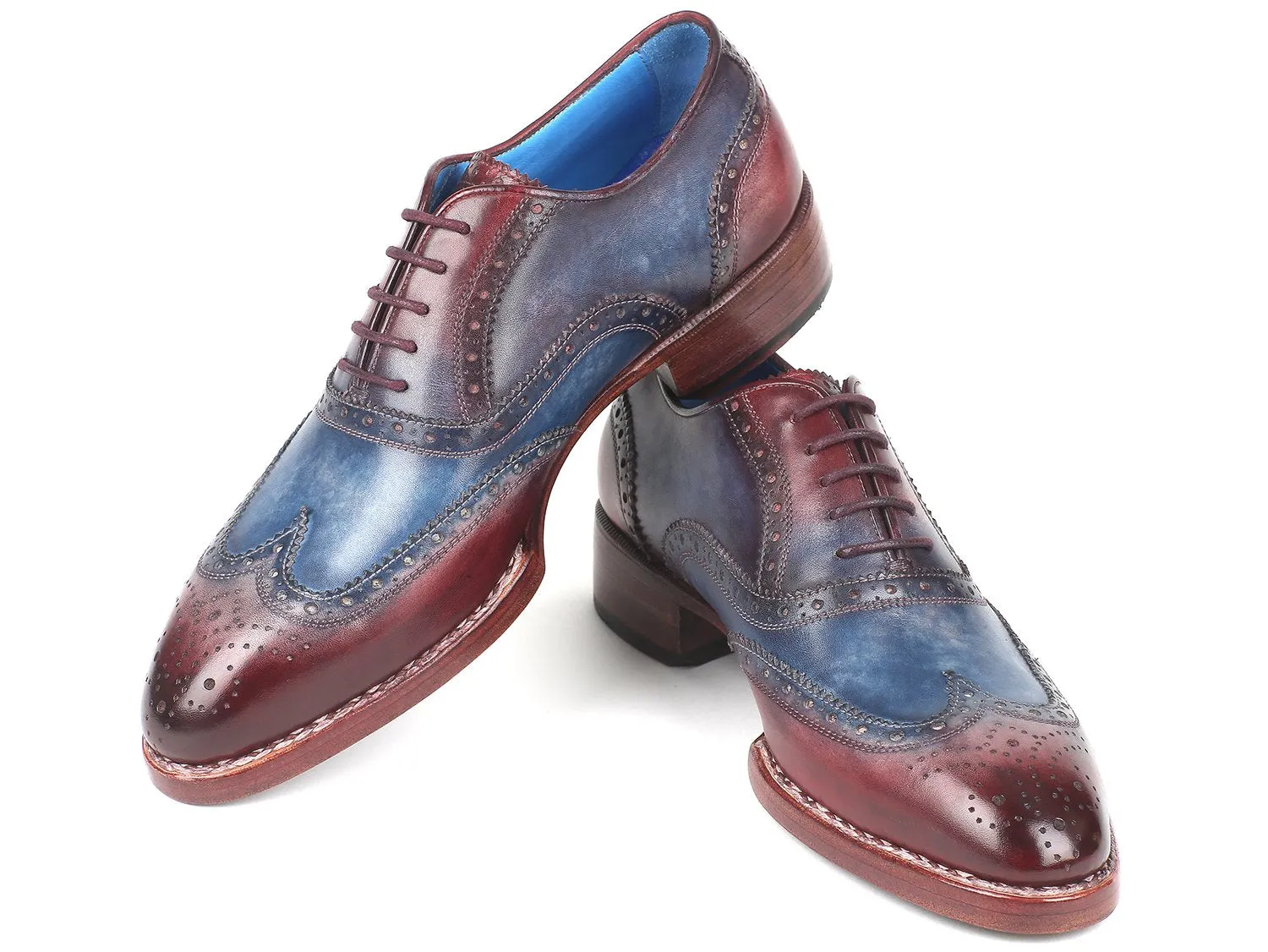 Paul Parkman Chaussures Paul Parkman Oxfords à bout perforé Goodyear Welted pour Homme en Bleu & Bordeaux