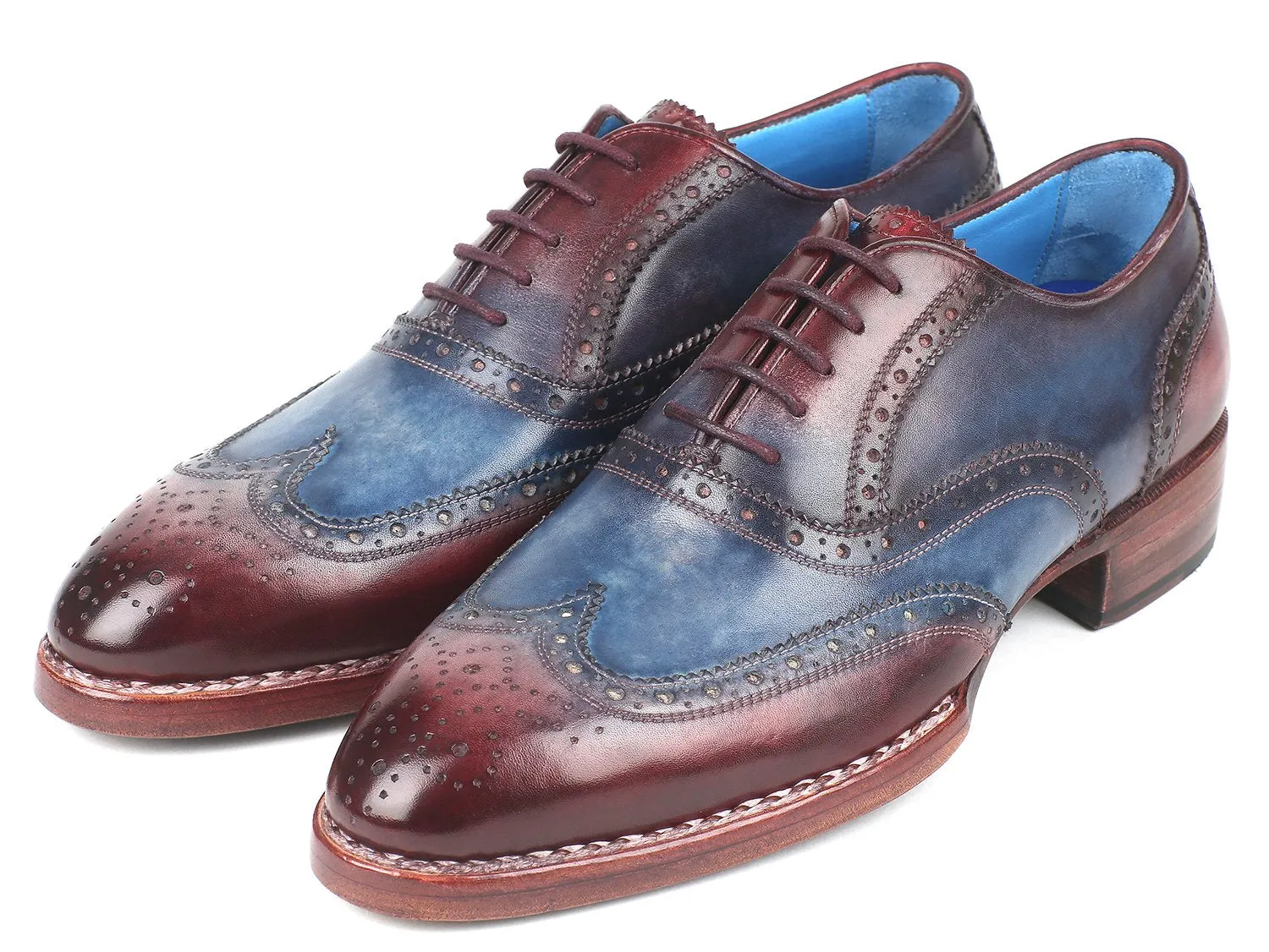 Paul Parkman Chaussures Paul Parkman Oxfords à bout perforé Goodyear Welted pour Homme en Bleu & Bordeaux
