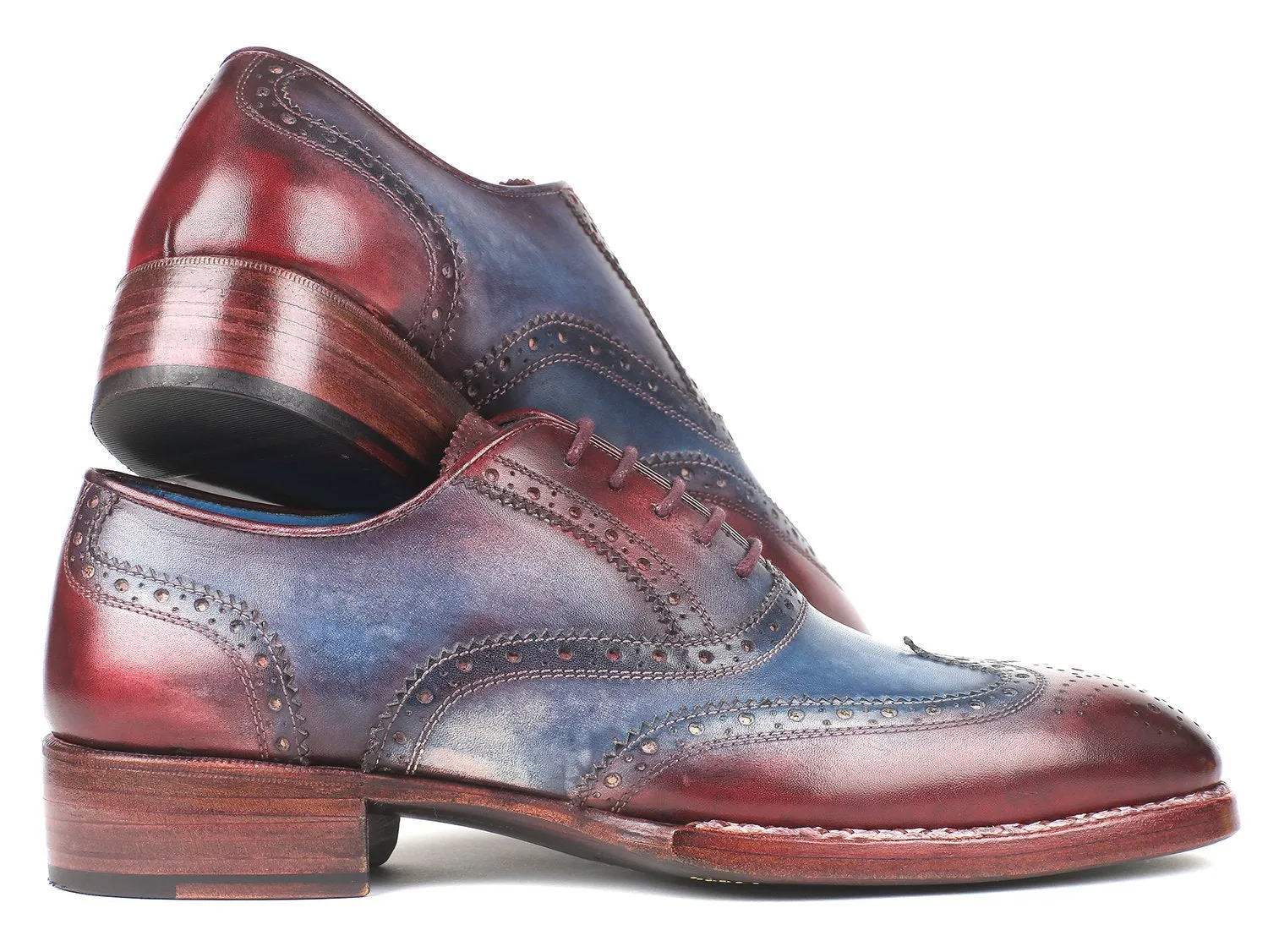 Paul Parkman Chaussures Paul Parkman Oxfords à bout perforé Goodyear Welted pour Homme en Bleu & Bordeaux