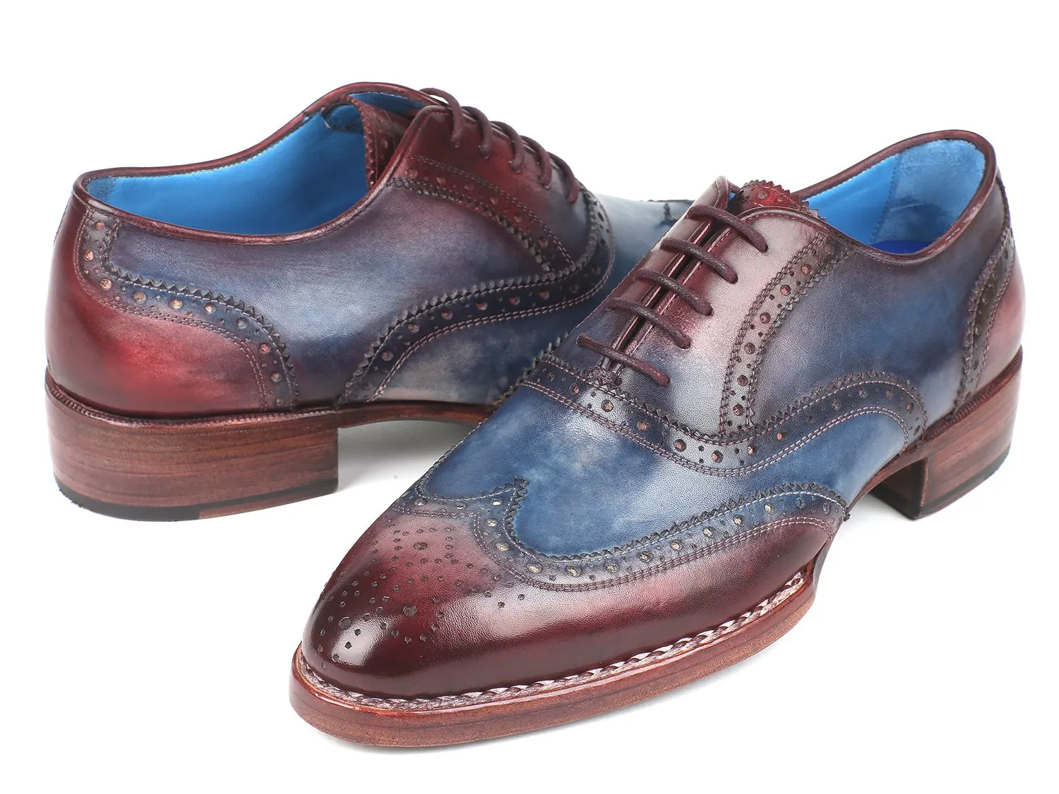 Paul Parkman Chaussures Paul Parkman Oxfords à bout perforé Goodyear Welted pour Homme en Bleu & Bordeaux