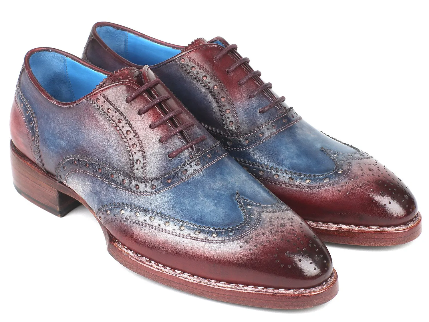 Paul Parkman Chaussures Paul Parkman Oxfords à bout perforé Goodyear Welted pour Homme en Bleu & Bordeaux