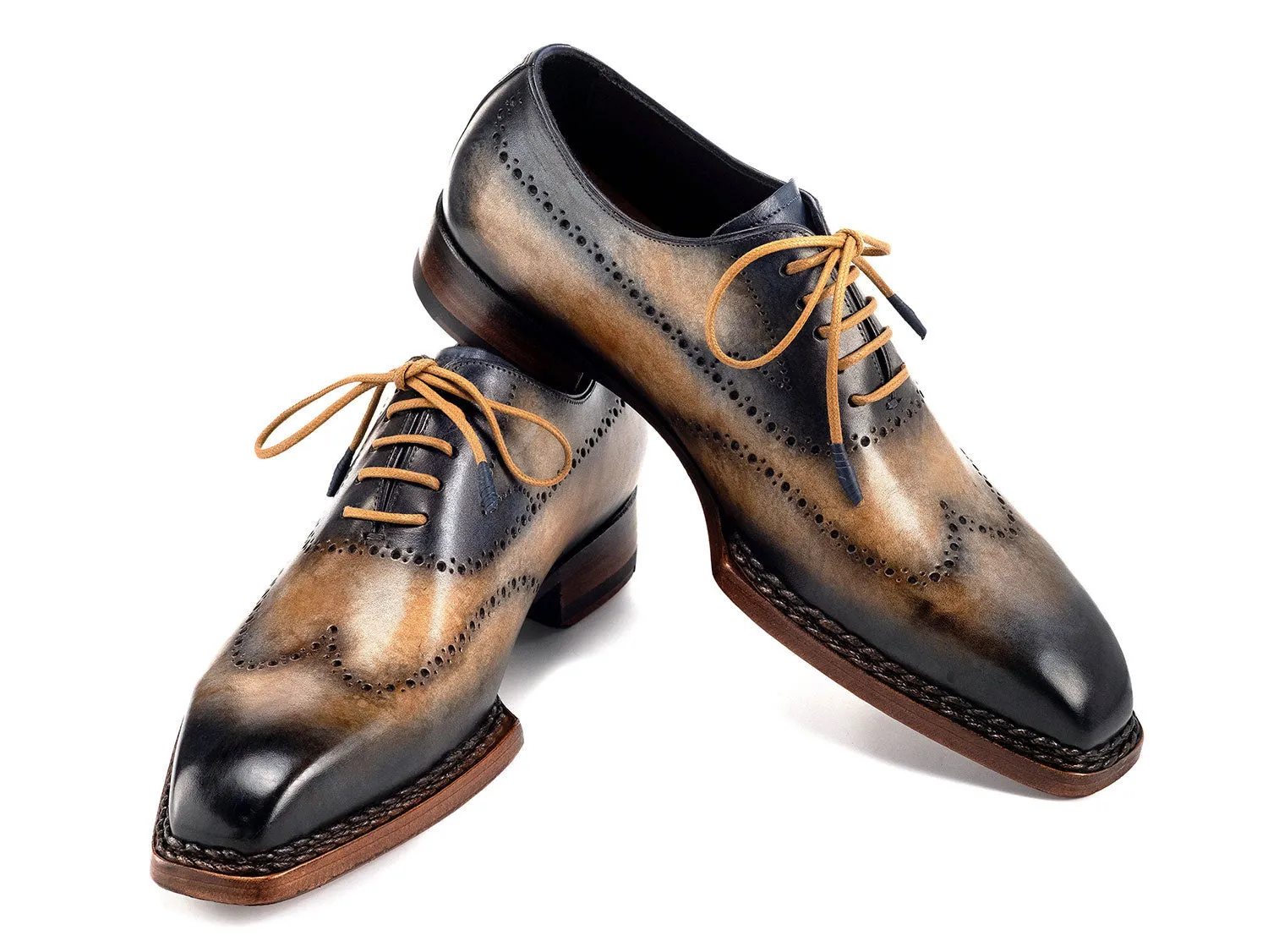 Paul Parkman Chaussures Paul Parkman Oxfords à bout effilé Goodyear Welted pour Homme en Camel et Marine